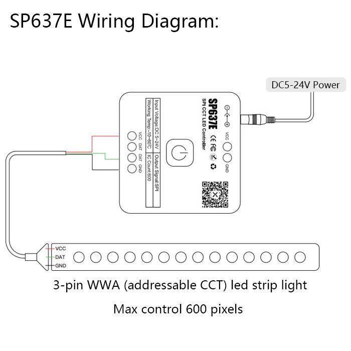 DC5-24V SP637E Bluetooth & RF & Music UCS1903 SK6812 WWA LED Strip Controller